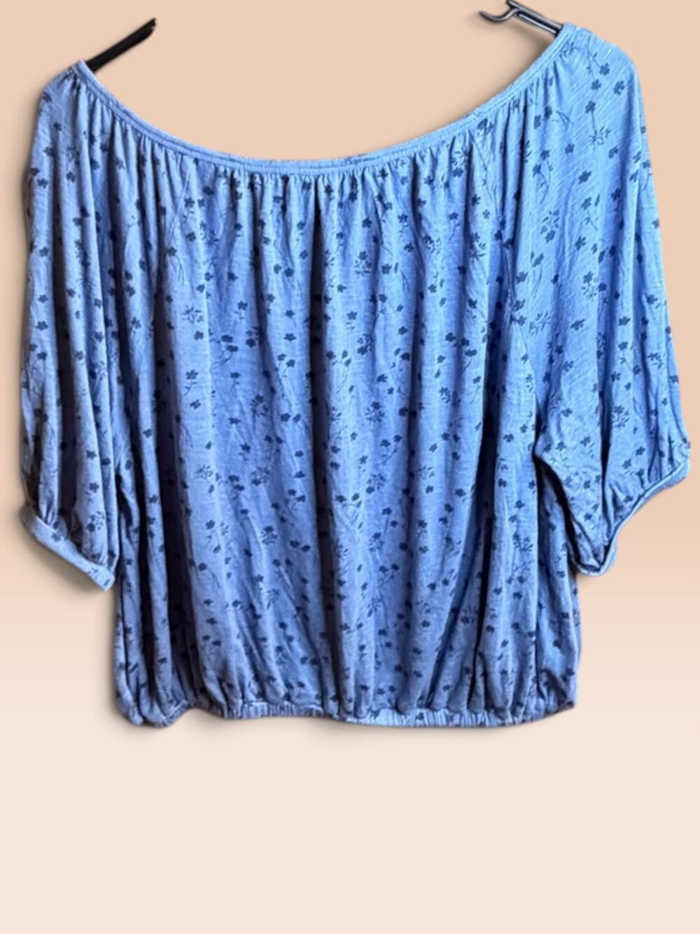 Lucky Brand Blue Floral Off The Shoulder Smocked Top Size Small 7W66156A